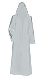 Men's Tunic Hooded Robe Halloween Cosplay Costume Robe Cloak Cape for Halloween (XXL, White)