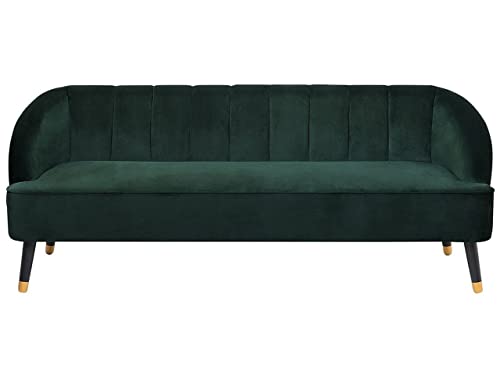 Beliani 3-Sitzer Sofa Samtstoff grün gesteppt mit hohen Füßen schwarz/Gold Alsvag