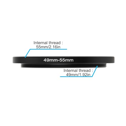 2 unidades de anillo adaptador de aluminio de 49 mm a 55 mm para lentes, tipo step up, con rosca macho de 49 mm y hembra de 55 mm miniatura 4
