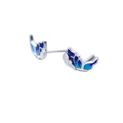 Boucles d'oreilles bleu papillon LLXYWJ en relief 3D avec détails ciselés effet miroir