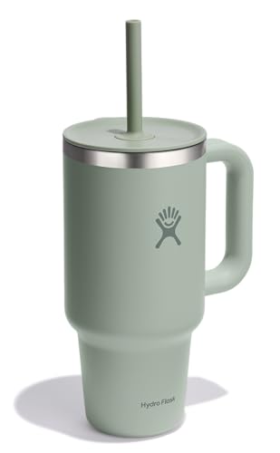 Image of Hydro Flask Travel Tumbler with Handle, Lid and Straw - Insulated Stainless Steel in 32 Oz Tonal Agave Green