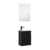 Kometmöbel Conjunto Mueble de baño 40 cm con Lavabo 100% montado de fábrica (Negro 40cm, con Espejo)