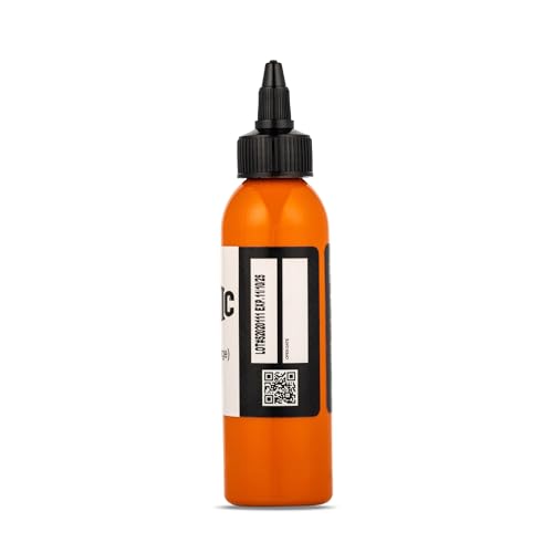 Image of Dynamic Color Bright Orange Tattoo Ink, Made in USA Since 1990, 4 oz | Sterilized and lot-numbered for full traceability; established American brand trusted by artists worldwide