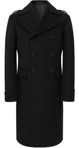 Mens Black Overcoat Wool & Cashmere Great Coat Long Double Breasted Heavy Warm Winter
