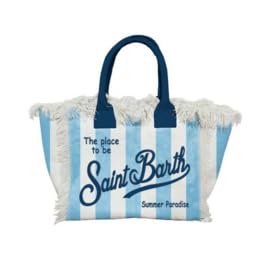 Saint Barth MC2 Borsa Colette In Canvas a Righe Celesti Dimensioni: 30 x 22 x 15 cm