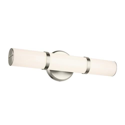 Image of Kichler Rosh 18 inch LED Bathroom Vanity Light Fixture with White Glass in Brushed Nickel, Modern Minimalist Bath Bar for Mirror, Dimmable (18 inch W x 5 inch H), 55187NILED
