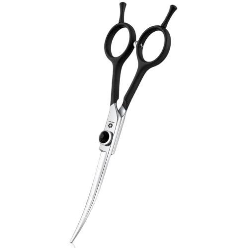 Dream Reach 6 Inch Professional Curved Dog Scissors with Ergonomic Handle 440C Stainless Steel Safety Fur Scissors for Dogs Cats Cutting Black