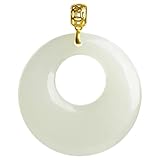 Collar para hombre de oro blanco natural HeTian Jade Fortuna, redondo, armonía, colgante de gota de amuleto, collar de cadena de lujo de jade