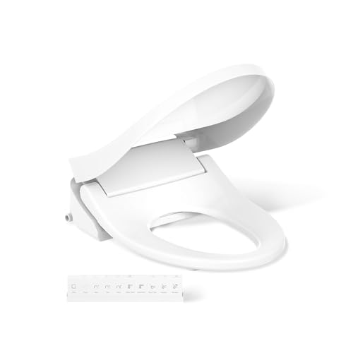 Kohler PureWash E815 Elongated Bidet Toilet Seat, Warm Water, White with Remote Control, Self Cleaning Wand, Adjustable Spray Controls, Heated Seat, Easy Installation Bidet Attachment