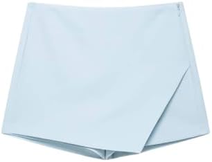 SHENHE Women's High Waisted Wrap Mini Skirt Skort Asymmetrical Dressy Casual Tailored Shorts Light Blue Medium