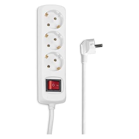 Hama Steckdosenleiste 3-fach (Mehrfachsteckdose mit Save Energy-Schalter zum Stromsparen, Steckplätze 45 Grad gedreht, Kabel 1,4m, GS geprüft, Mehrfachstecker für Home Office) weiß Cover