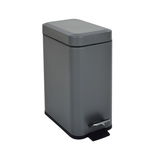 SVITA STM5 Cubo de basura de acero pulverizado, con pedal, cubo de basura pequeño y estrecho, 5 l, incluye cubo interior, tapa de cierre suave, pedal de pie, rectangular, para baño, cocina, gris