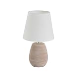 Lámpara de mesa rústica de cerámica marrón de 17x27 cm con pantalla blanca