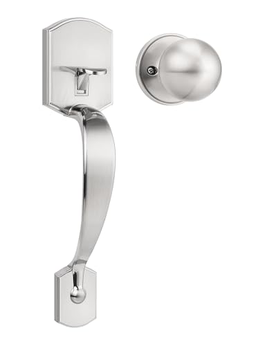 Image of Tinewa Camelot Trim Lower Half Entry Handleset Satin Nickel, Upgated Entry Door Handle with Door Knob for Electronic Keypad, Sliver Exterior Door Handle Lock Set