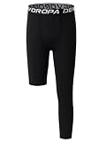 DEVOROPA Youth Boys One Leg Compression Pants for Basketball 3/4 Leggings Sports Tights Kids Athletic Soccer Base Layer Black XS