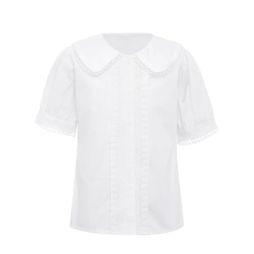 YiZYiF White Dress Shirt for Girls Plaid Blouse Ruffle Crop Tops 3-16Y Turn Down Collar School Clothes2