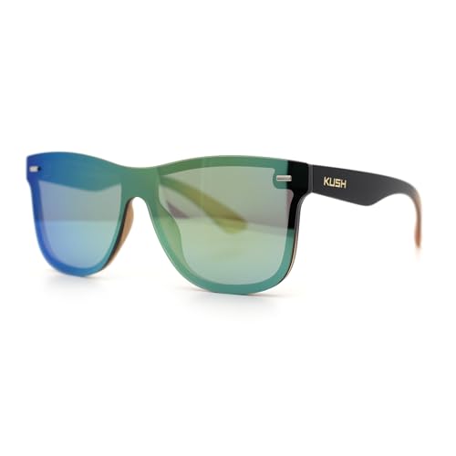 Image of SA106 Kush Premium Mens Shield Horn Rim Mirror Lens Sunglasses