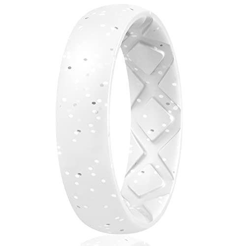 Image of Egnaro Women's Silicone Statement Rings, 5.2mm Wide 2mm Thick Rubber Printed Floral Wedding Bands For Her Size 4-12