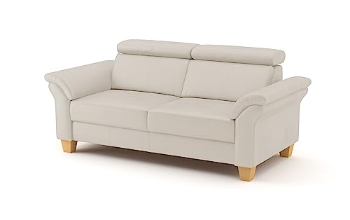 CAVADORE Ammerland Canapé 3 Places en Cuir véritable avec Ressorts et tête de lit réglable 186 x 84 x 93 cm Cuir Blanc