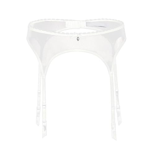 Wdbild Medias para mujer, liguero de malla de cintura alta con 4 clips ajustables de diamantes de imitación, cinturón de tirantes para medias y lencería, blanco, S