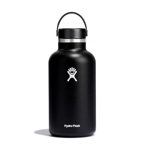 Hydro Flask - Water Bottle 1893 ml (64 oz) - Vacuum Insulated Stainless Steel Water Bottle with Leak Proof Flex Cap and Powder Coat - Wide Mouth - Black