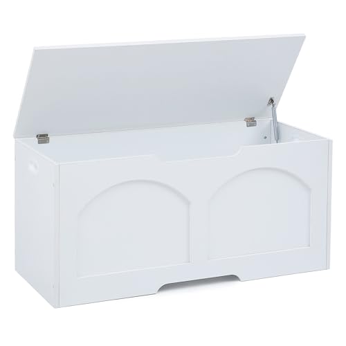 oakvivo Storage Chest, 31.5' Storage Trunk Chest, Retro Entryway Bench, Supports 330 lbs, Upgraded Safety Lift Support Hinge, Entryway Bench, U-Shaped Opening for Entryway Living Room, Ivory White