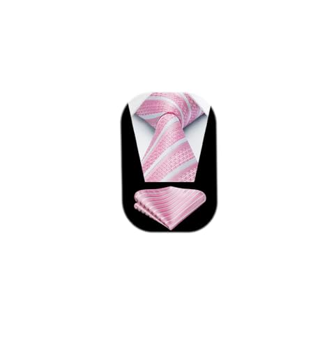 Image of HISDERN Mens Tie Striped Ties and Handkerchief Set Business Formal Woven Pocket Square Wedding College Stripe Necktie