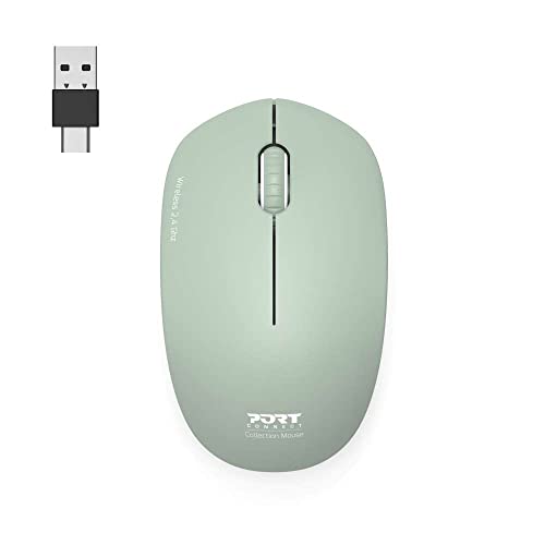 Port Connect Souris sans Fil pc Wireless 2.4 ghz Collection 2 pour Ordinateur - capteur Optique 1600 dpi - 3 Boutons - Compact. ambidextre & silencieuse Olive Vert
