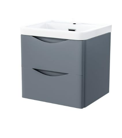 dirty pro tools Bathroom Vanity Unit with Basin Fully Assembled High Gloss Grey Cloakroom Sink Unit Wall Hung Two Soft Closing Drawers (600mm Vanity Unit and Basin)