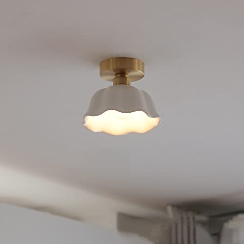 VanFty Messing-Pendelleuchte, Kücheninsel, Bauernhaus, moderne Keramik-Pendelleuchte mit floralem Kronleuchter-Schirm (7,1 Zoll), weiß Cover