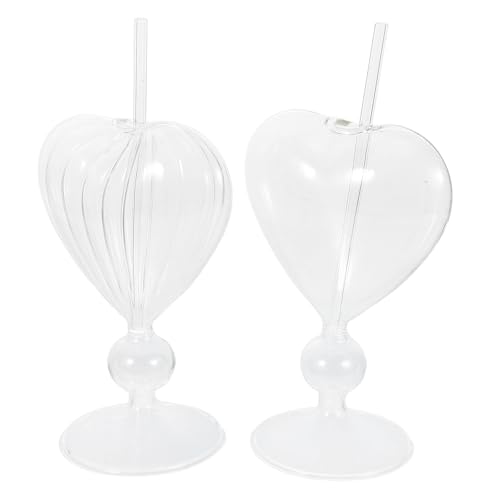 SMASOLO Copas de Cóctel de Vidrio en Forma de Corazón, Pack 2 Piezas (210ml Lisa 180ml Textura), Vasos para Beber Ideales para Fiestas, Bodas y Regalos Románticos