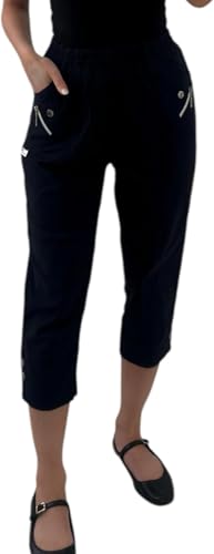 Crazy Fashion Ladies Capri Three Quarter Soft 3/4 Pants Ladies Stretch Cropped Pull On Elasticated Waist Shorts Plus Size Summer Trousers for Women UK (Black, 14)