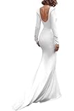 Xtulle Long Sleeves Mermaid Wedding Dresses Satin Square Neck Formal Dress for Women Backless Trailing Bridal Gowns for Bride White