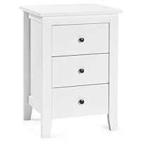 COSTWAY Bedside Table, Wooden Nightstand End Sofa Side Table with 3 Drawers, Modern Bedside Cabinet Accent Tea Tables Storage Unit for Living Room Bedroom Office (1, White)
