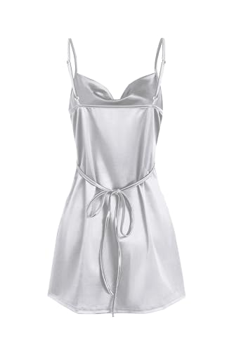 Image of ZAFUL Women's Satin Sleeveless Spaghetti Strap Mini Dress Sexy Slip Cowl Neck Silky Cocktail Party Dresses