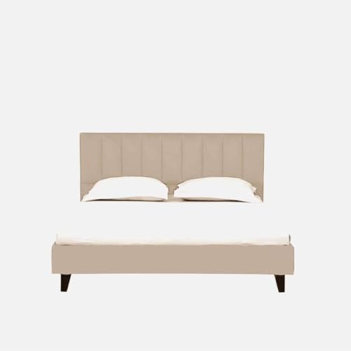 Image of Wooden Modern Upholstered King Size Bed for Bedroom | Wooden Double Bed Without Storage | Platform Cot Upholstered Bed with Upholstery Fabric | Engineered Wood | 6.5 x 6 Ft | Beige