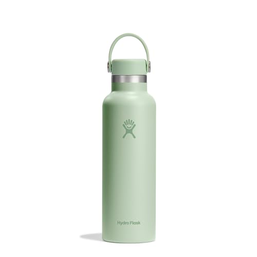 Hydro Flask Botella de Agua 621 ml 21 oz - Acero Inoxidable con Aislamiento al Vacío y Tapa a Prueba de Fugas y Revestimiento en Polvo - Standard Mouth - Aloe, 621ml (21oz)
