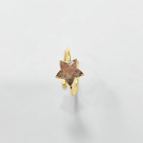 Sunstone Star Ring, Boho Promise Ring for Women, 14k Gold Finish, Electroplated Star Design, Healing Crystal Jewelry, Christmas Gift, Pisces Leo Libra Zodiac Ring4