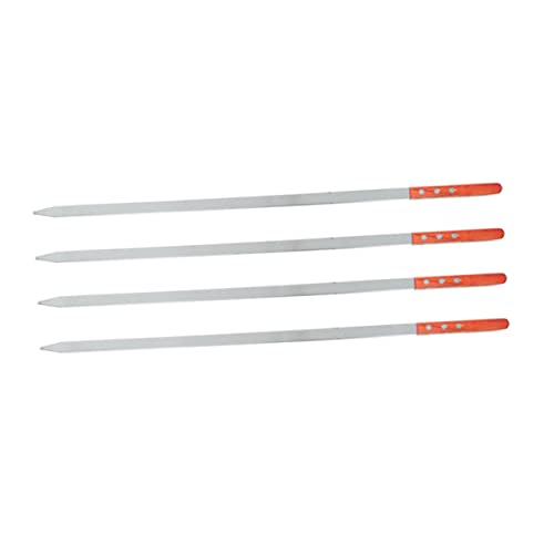 HEMOTON 4 Piezas señal de barbacoa parrilla de la barbacoa Parilla Utensilios de barbacoa para exterior Brochetas de Kabob con mango de madera de barbacoa de acero inoxidable Marrón