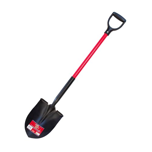 Bully Tools 14-Gauge Round Point Shovel with D-Grip Heavy Duty Fiberglass Handle Metal Body Digging Shovel for Garden Landscaping and Trenching Garden Tools 100% Made in USA