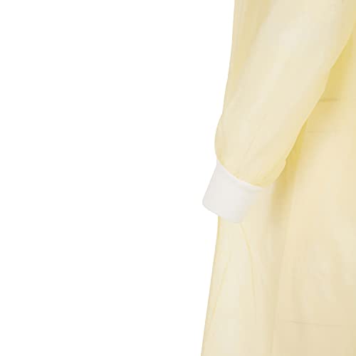 Nobles Universal Size Yellow Disposable Isolation Gowns - Latex-Free Gown is Fluid Resistant with Knitted Cuffs - Medical & PPE Gowns - Ideal Safety Protection for Women & Men (Case of 50)
