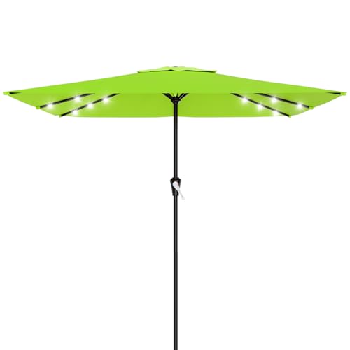 Image of AreShark 8' X 10' Rectangular Patio Umbrella with Solar Lights, Lighted Solar Umbrella with Crank, Outdoor Table Umbrella for Garden, Deck, Backyard, Pool and Beach, Apple Green