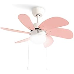 Lampara Ventilador Rosa CREATE / WINDLIGHT EASY AC/Ventilador techo con luz blanco aspas reversibles rosas y madera natural/Motor AC, silencioso, función invierno-verano