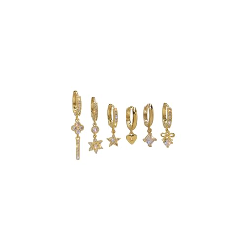 14k Gold Huggie Dangle Hoop Earring Set for Women,Dainty Asymmetrical Zircon Cartilage Multiple Piercing Studs Earrings Prom Jewelry Gifts