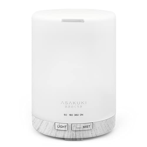 ASAKUKI 300ml Essential Oil Diffuser, Ultrasonic Aromatherapy Scented Diffuser Humidifier for Bedroom,Baby Room,Spa with 7 LED Color Lights and Auto Shut-Off, BPA-Free (White Oak Grain)