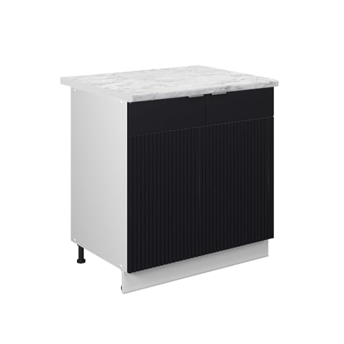 Vicco Meuble Bas sous-évier Fame-Line, Noir rayé, 80cm avec étagère, PT Marbre