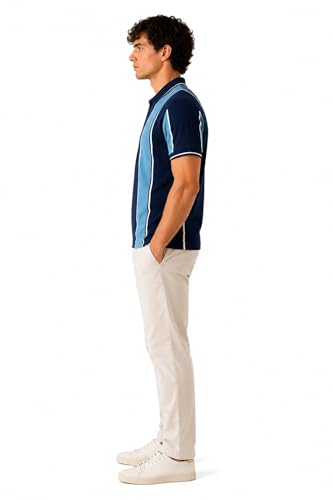 Image of SANE ORIGINALS Textured Polo T-Shirt for Men in Vertical Stripes || Old Money Polos for Men