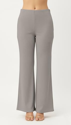 Image of Mehrang High Waisted Wide Leg Ribbed Knit Trousers with Pockets | Casual and Stretchy Pants | for Women