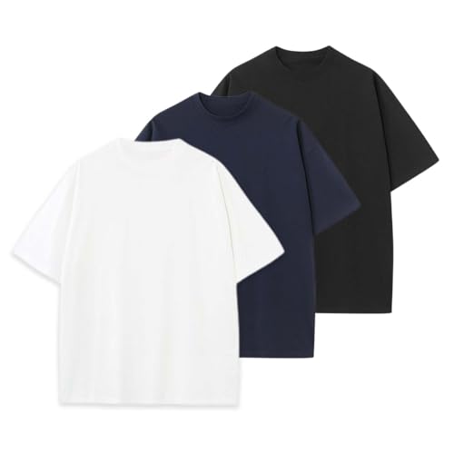 POHADON 3 Pack Men's Oversized Cotton T-Shirts Unisex Summer Short Sleeve Crew Neck Loose Fit Basic Tops for Women