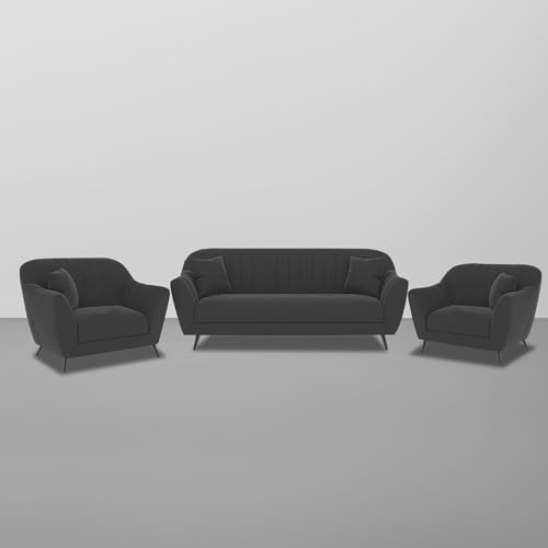 Image of Atticus 3+1+1 Seater Sofa Set for Living Room (Black Colour) Premium Fabric Sofa